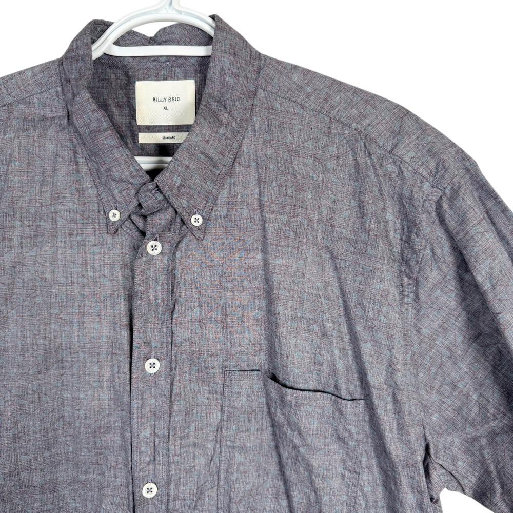 Billy Reid Button Down‎ Shirt Mens XL Purple Gray Geometric S/S Standard Fit